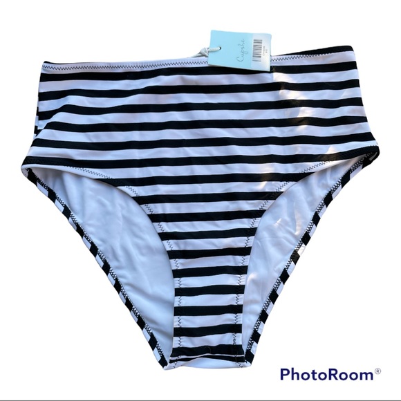 Cupshe Black White Stripe High Waist Bikini Bottom Medium - Picture 7 of 7